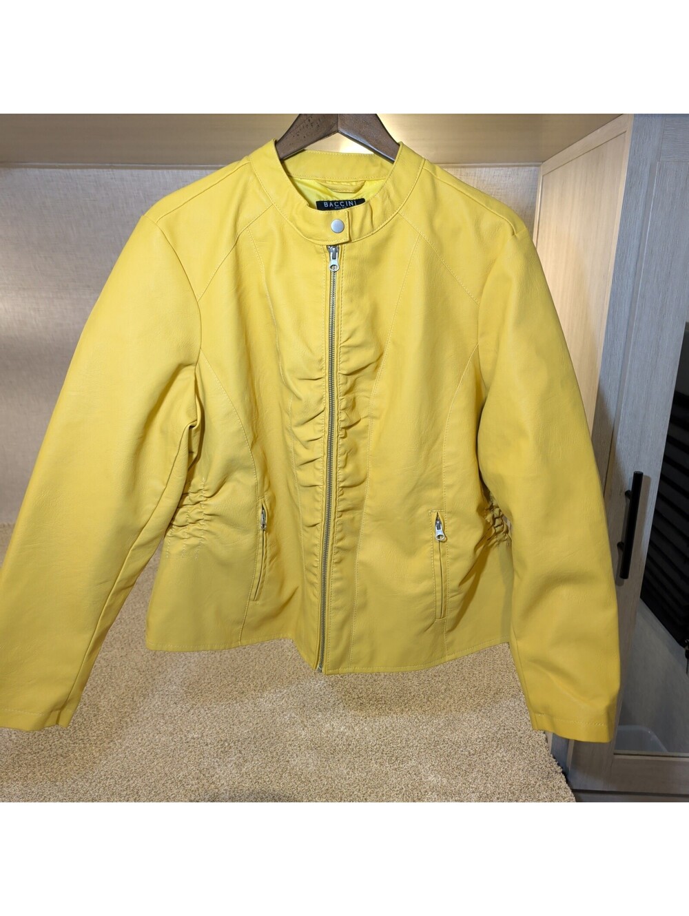 BACCINI Women's Yellow Faux Leather Jacket 2X